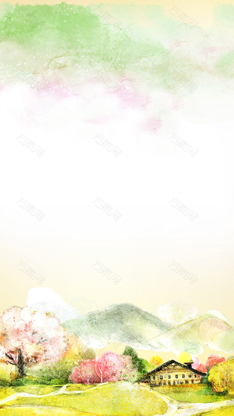 手绘卡通花朵风景H5背景
