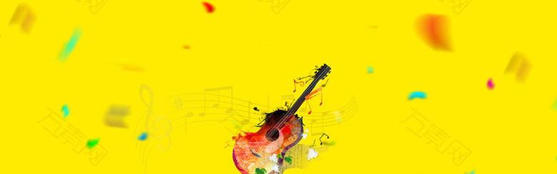吉他社招生彩条黄色banner