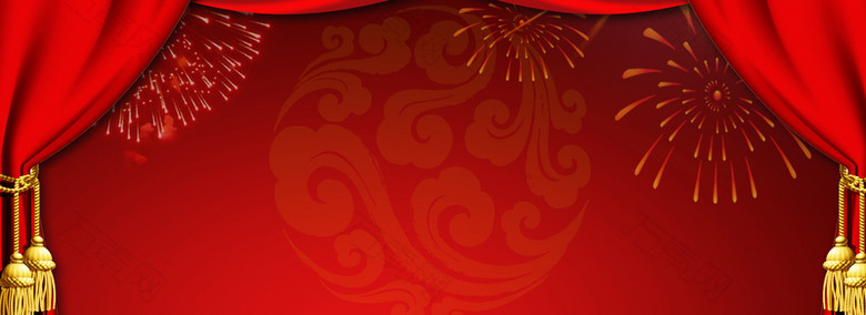 喜庆烟花新春帘子祥云红色背景