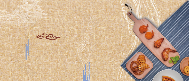 美味下午茶鸡翅手绘棕色banner