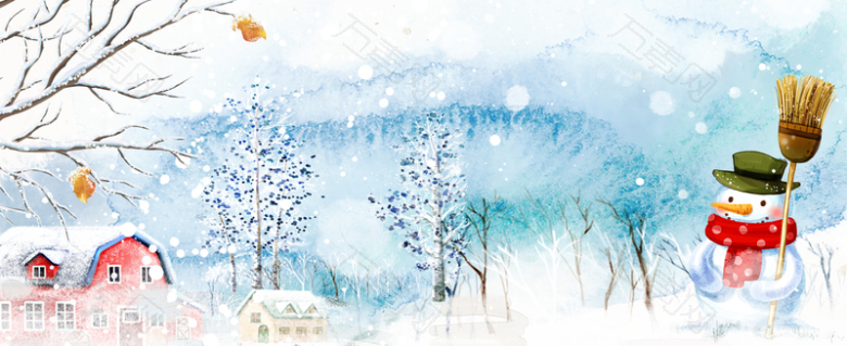 下雪堆雪人卡通手绘蓝色banner