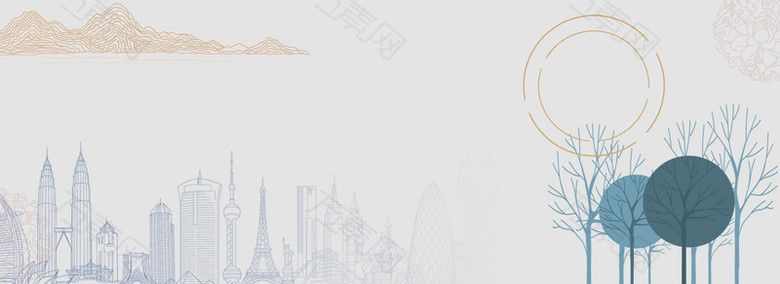 地产海报简单扁平简约线条感浅灰banner