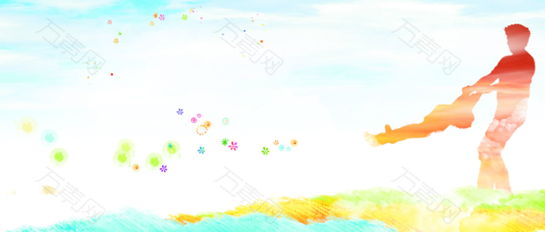 父亲节手绘父子剪影清新海报背景