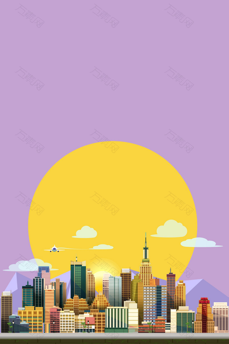时尚手绘城市特色建筑风情背景