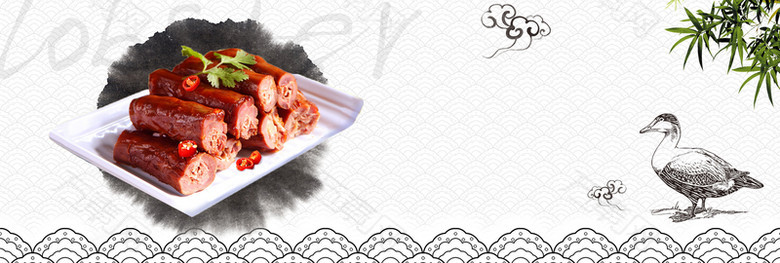 灰色中国风鸭脖熟食大集合电商banner