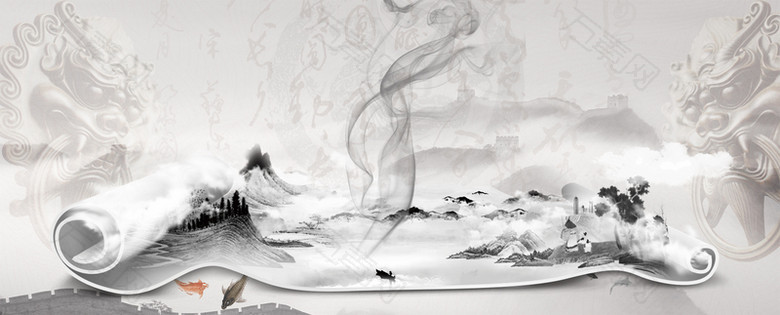 复古手绘古风简约风格海报banner背景