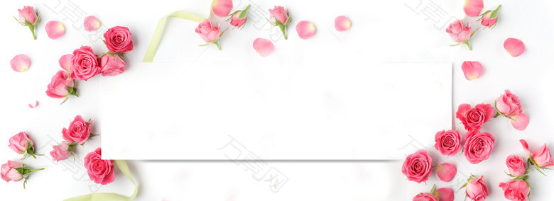 七夕情人节粉色玫瑰花背景Banner