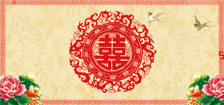 奢华婚礼纹理喜庆红色banner背景