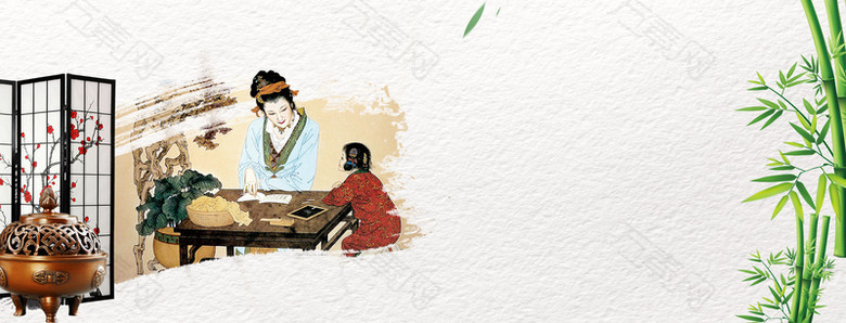 古代教育孟母三迁中式棕色banner