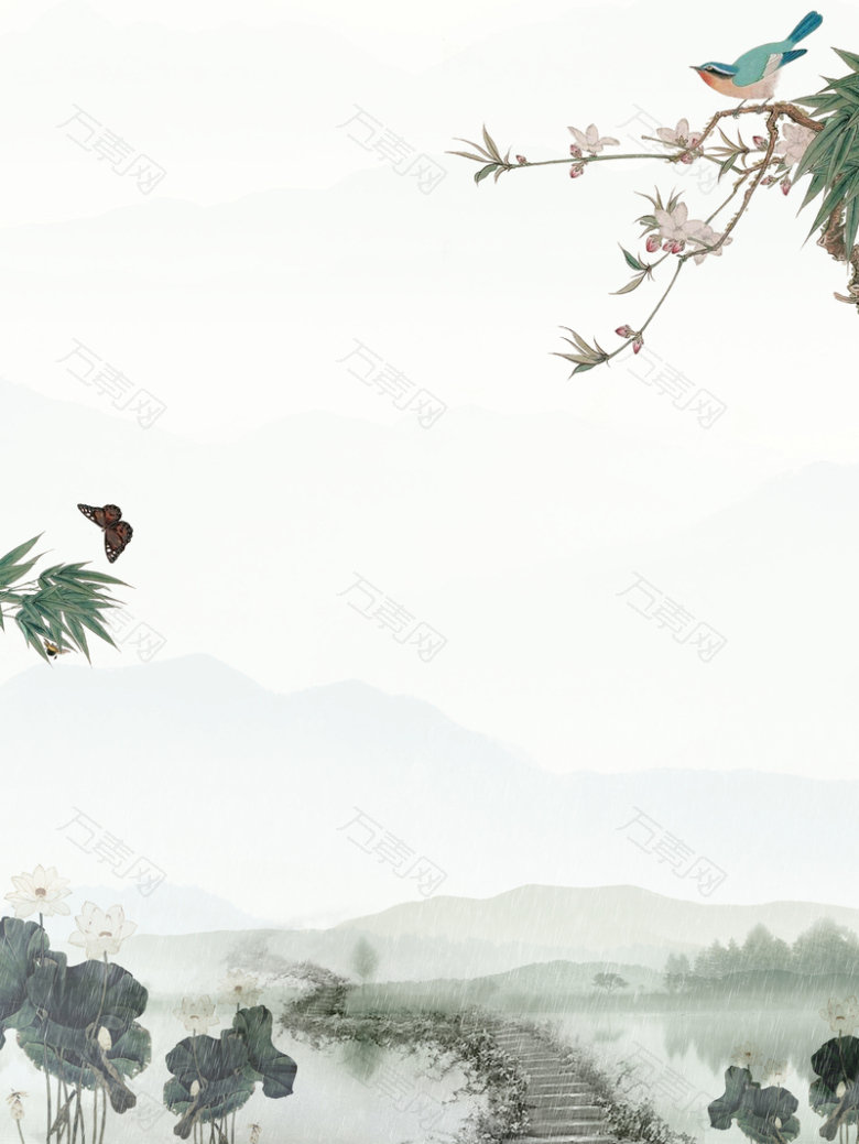 山水画清明节宣传海报背景