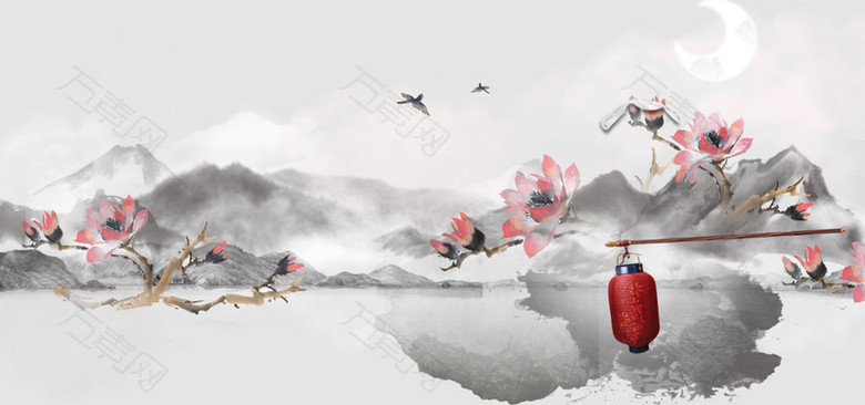 水墨风黑白色背景海报banner