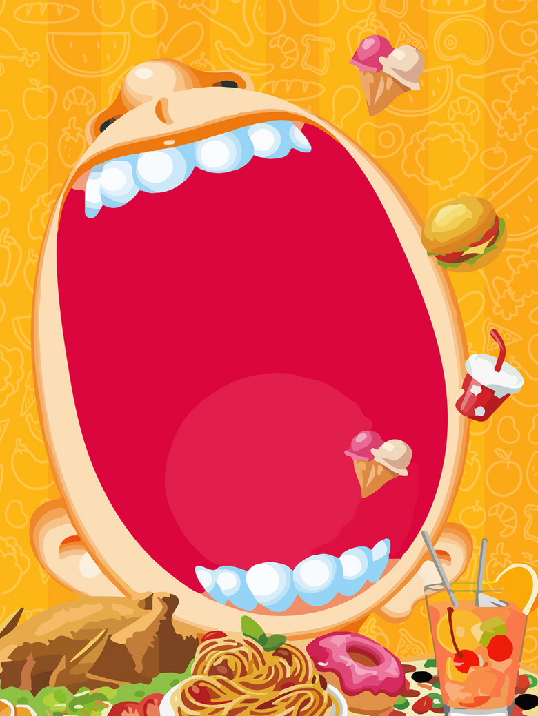 黄色简约创意扁平卡通美食食物背景素材