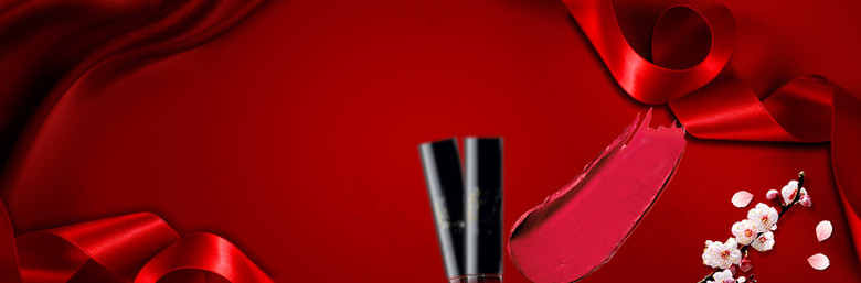 淘宝口红美妆大促喜庆红色banner