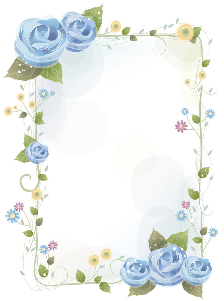 唯美蓝色玫瑰花边信纸海报背景素材 扁平 简约 2951 3962px 编号32 Jpg格式 万素网