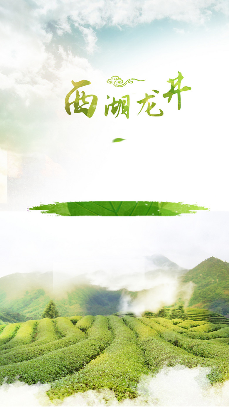 西湖龙井小清新psd分层h5背景素材