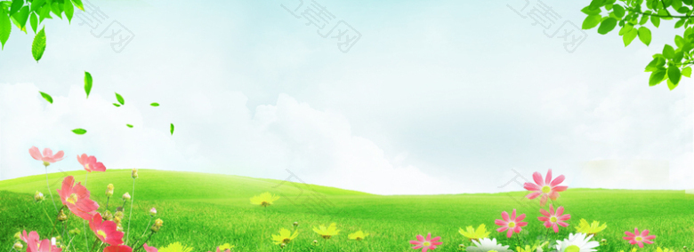春季上新卡通绿色海报banner背景
