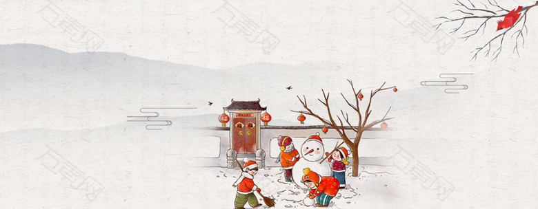 冬天堆雪人中国风banner