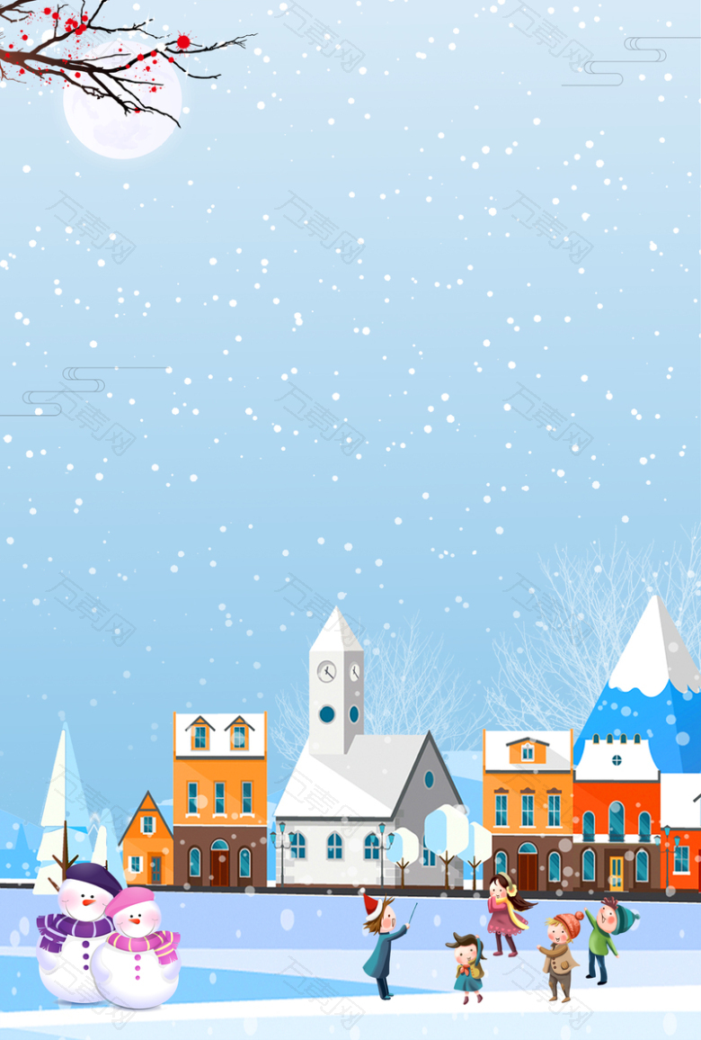 冬季堆雪人文艺卡通蓝色banner