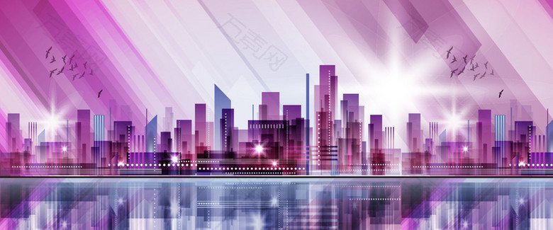 紫色炫酷城市背景banner