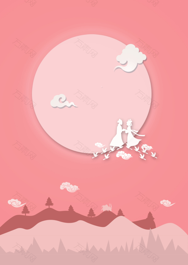七夕情人节扁平化海报背景素材