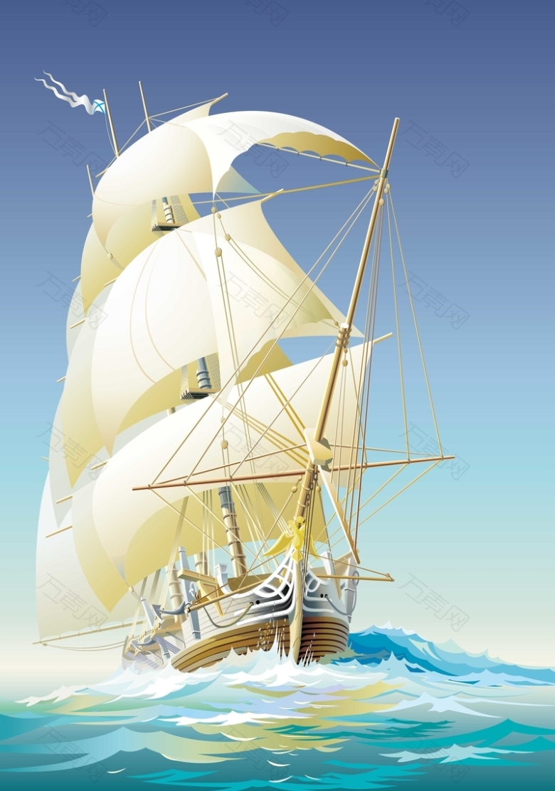 海浪帆船背景