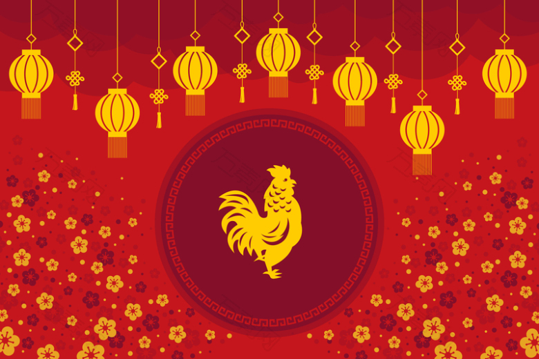 中国风新春金鸡灯笼背景素材