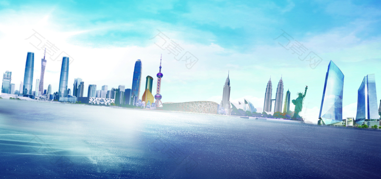 公路城市大气简约蓝色淘宝海报背景