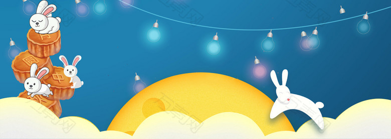 中秋节卡通灯光蓝色banner