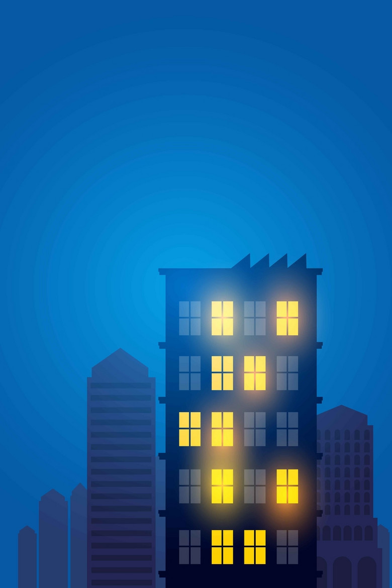 夜晚城市黑色红色蓝色炫彩扁平化简约背景