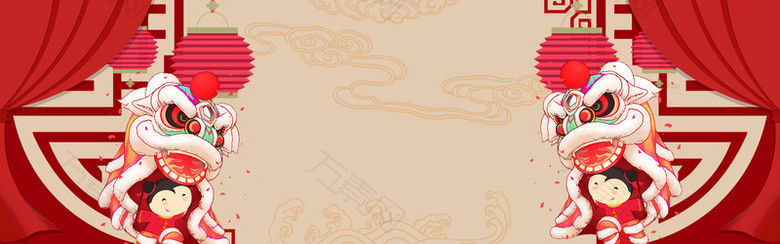 红色激情狂欢中国风舞狮子banner背景