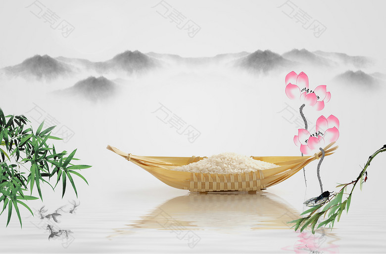 清雅中国风大米促销包装海报背景psd