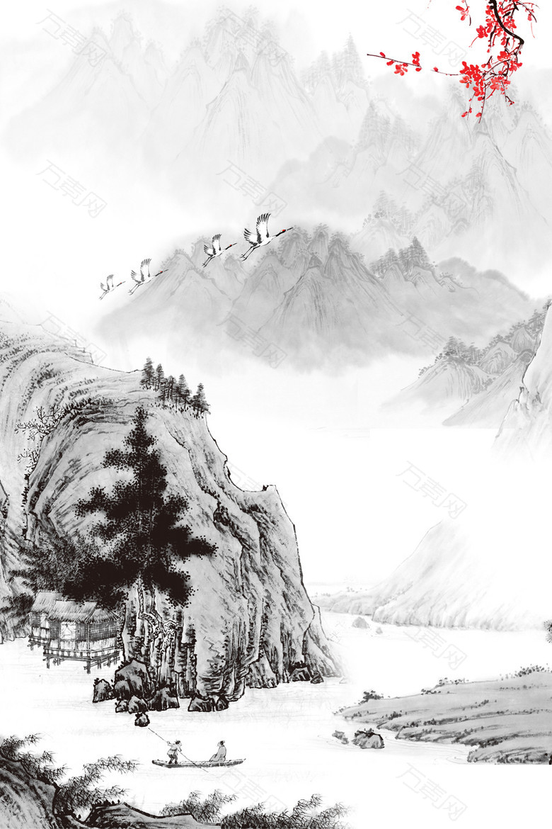唯美中国风水墨山水背景