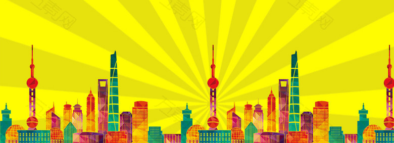 城市卡通扁平黄色几何背景