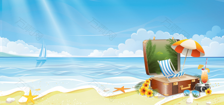 夏季海边度假防晒文艺小清新蓝色背景