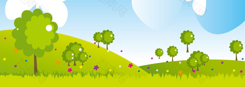 卡通树林草丛背景banner