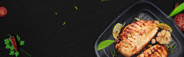 黑色简约煎肉美食banner