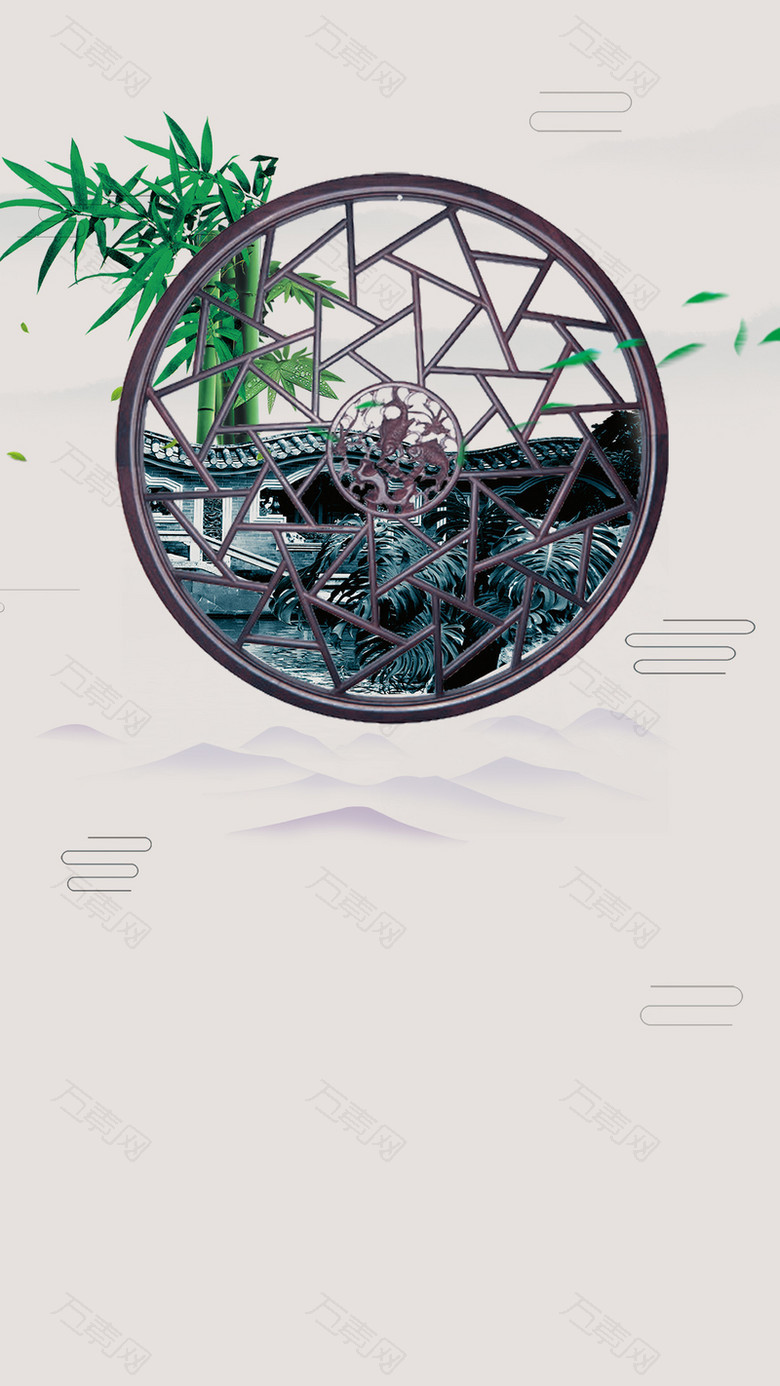 棕色中国风江南水乡PSD分层H5背景素材