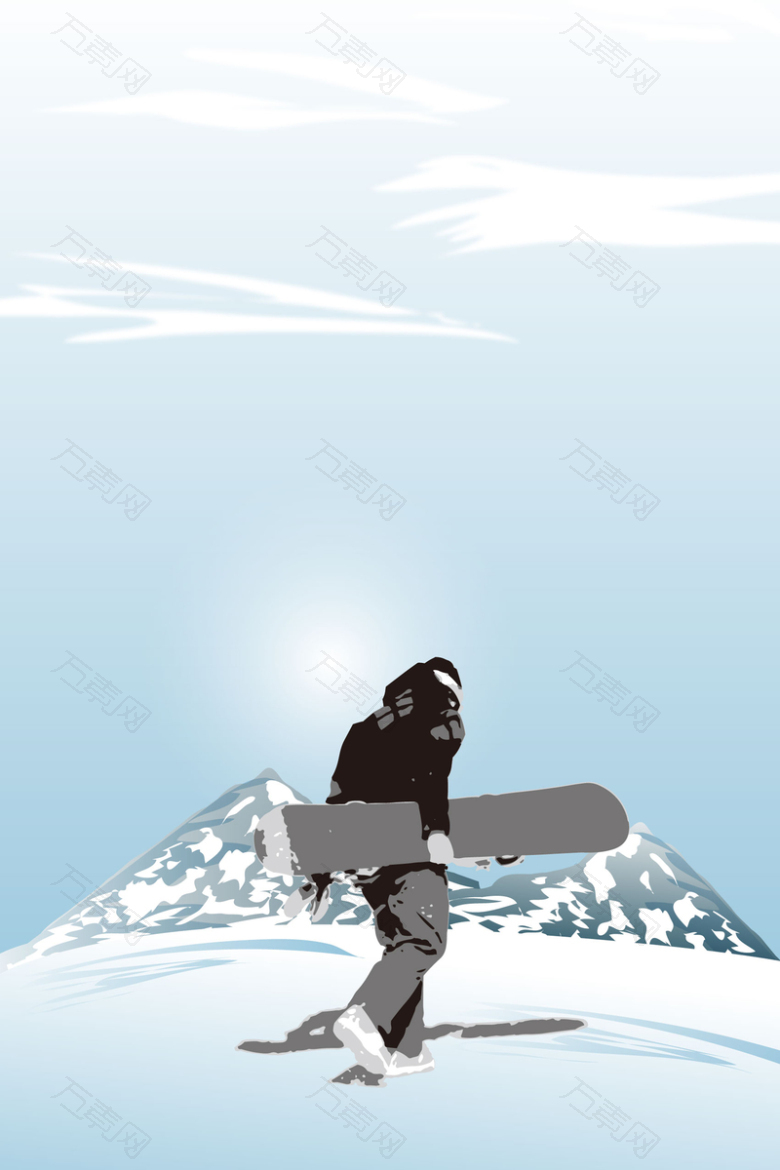 矢量卡通水彩手绘滑雪运动背景