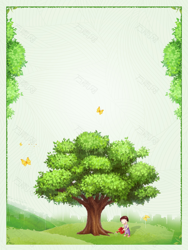 儿童卡通手绘植树节公益宣传背景素材