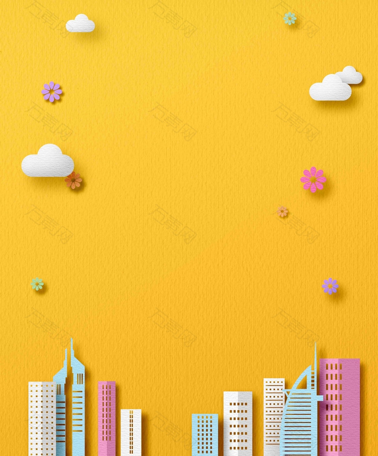黄色艺术折纸商场促销海报
