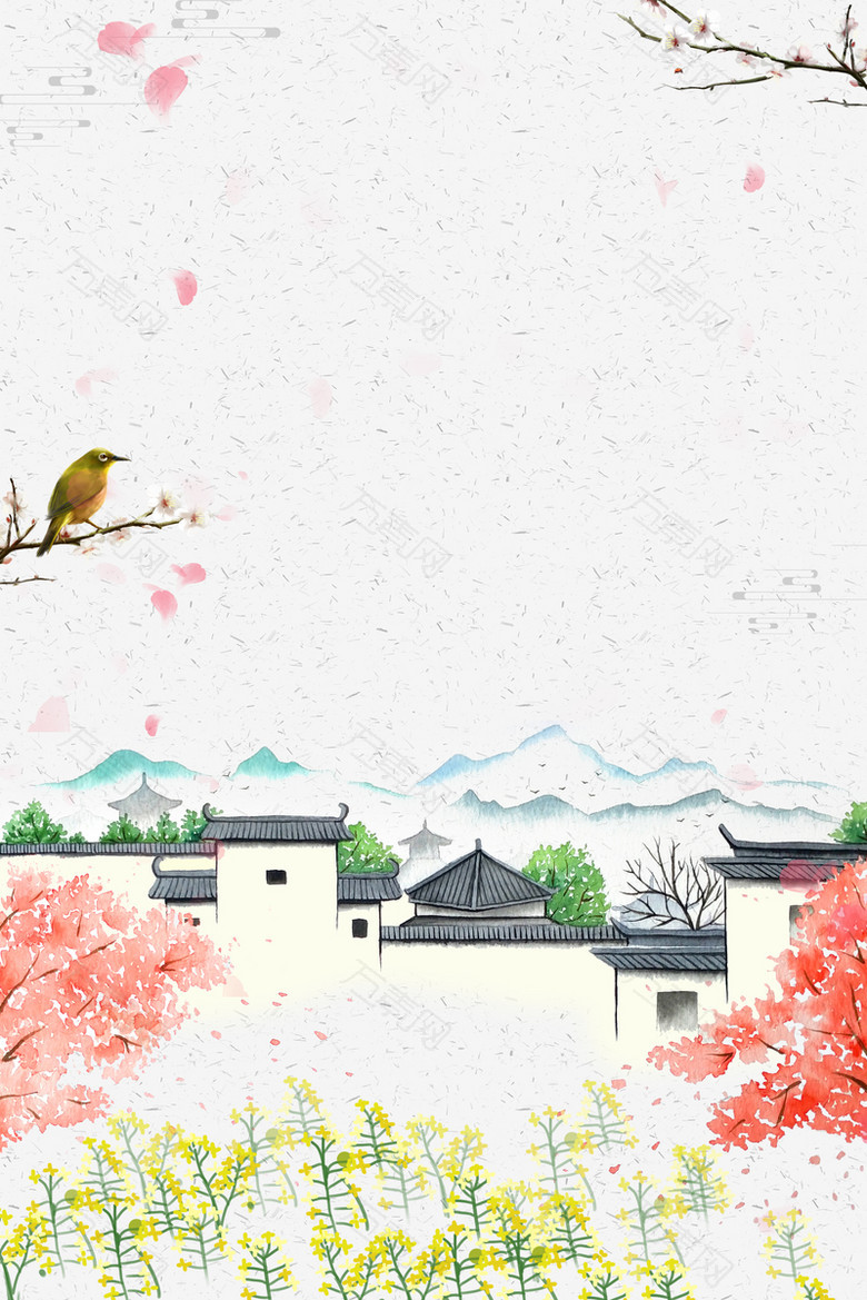 水墨花鸟元素背景图