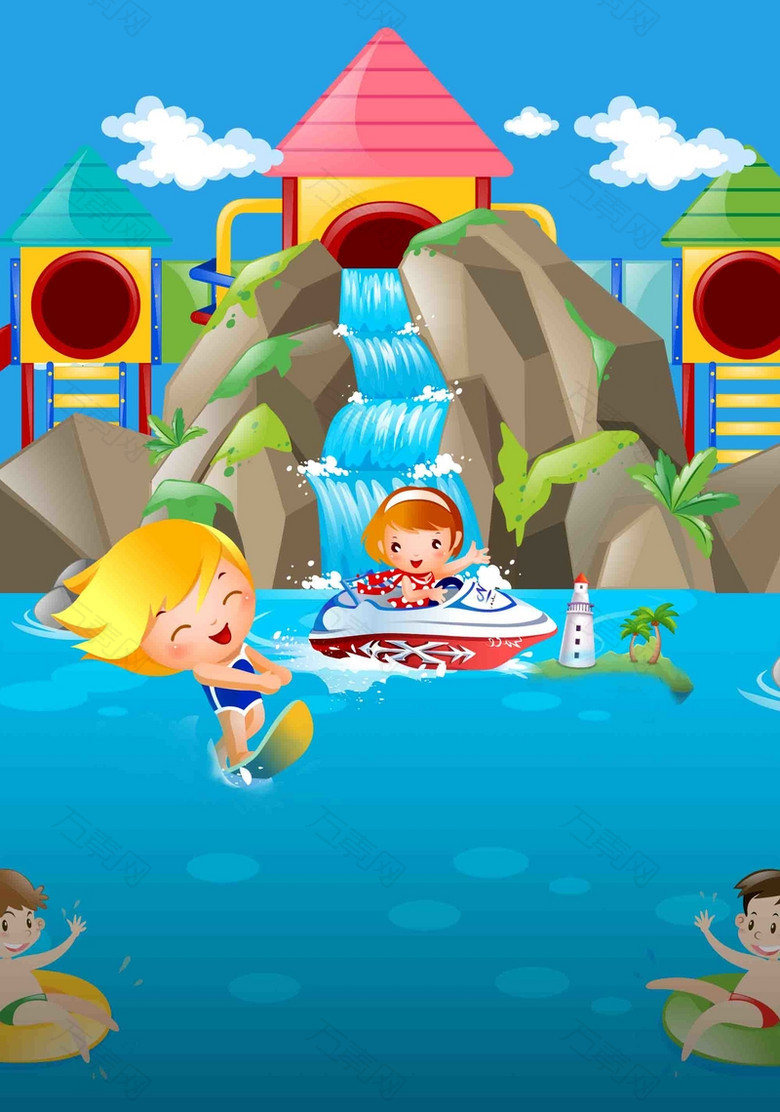 水上乐园游乐场宣传海报背景模板