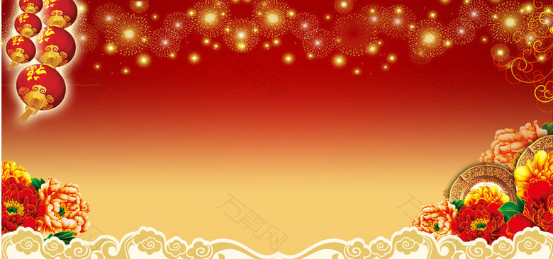 新年扁平红色海报banner背景