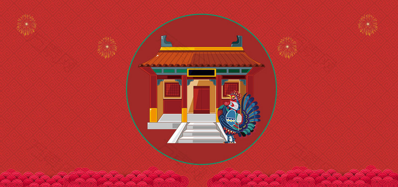 春节元素几何红色banner背景