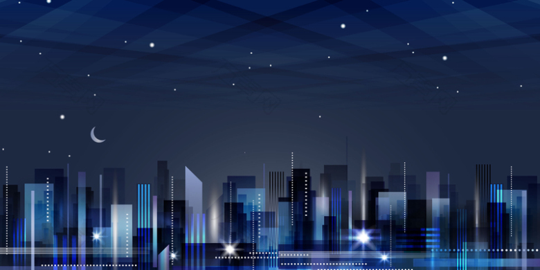 矢量几何炫彩城市夜景背景