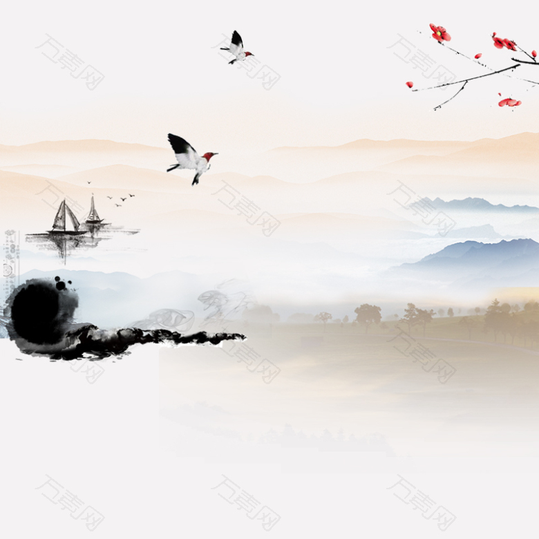 古风水墨画电商淘宝主图背景