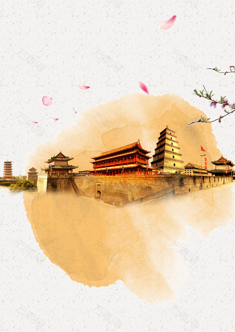 简约中国风西安印象国庆旅游海报背景psd