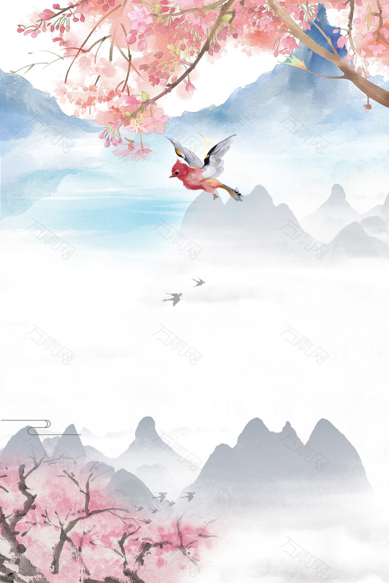 水墨中国风杏花旅游创意宣传海报