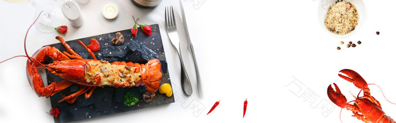 美味海鲜龙虾食品简约banner