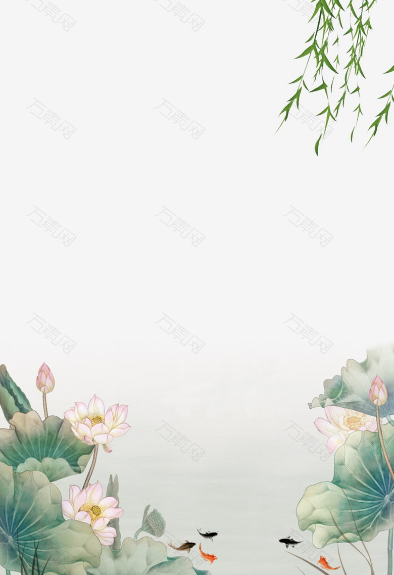 中国风荷花插画夏至背景